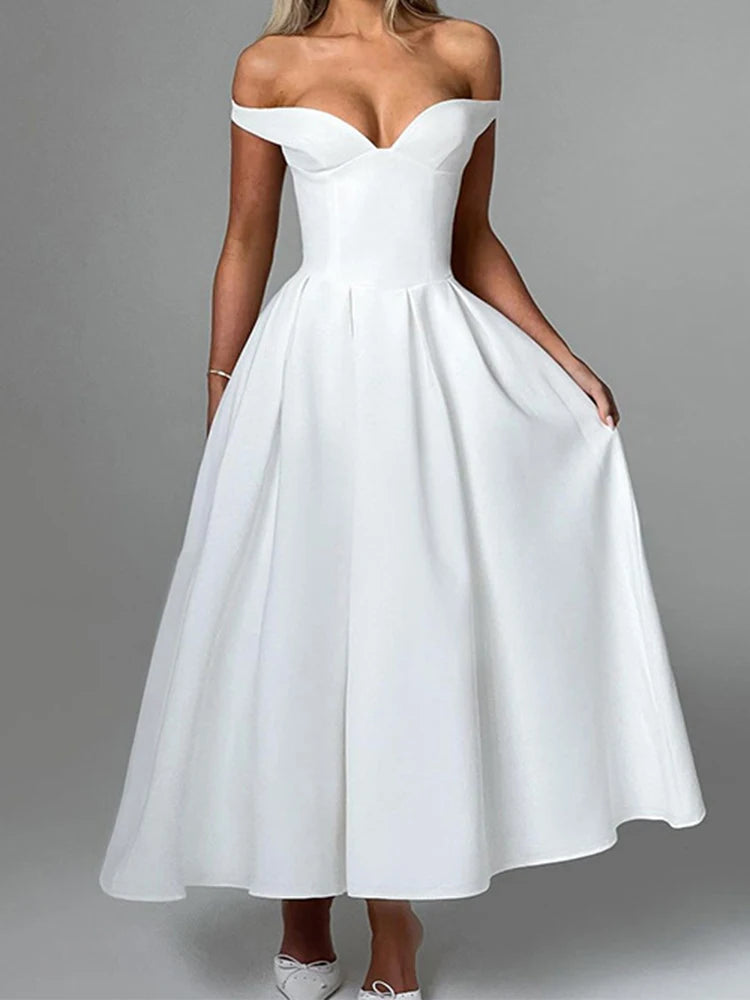 Aiertu  -  Sexy Deep V Neck Ruffle Maxi Dresses Femme Off Shoulder High Waist Dress Femme Party Elegant Backless Evening Dress 2025 Aiertu