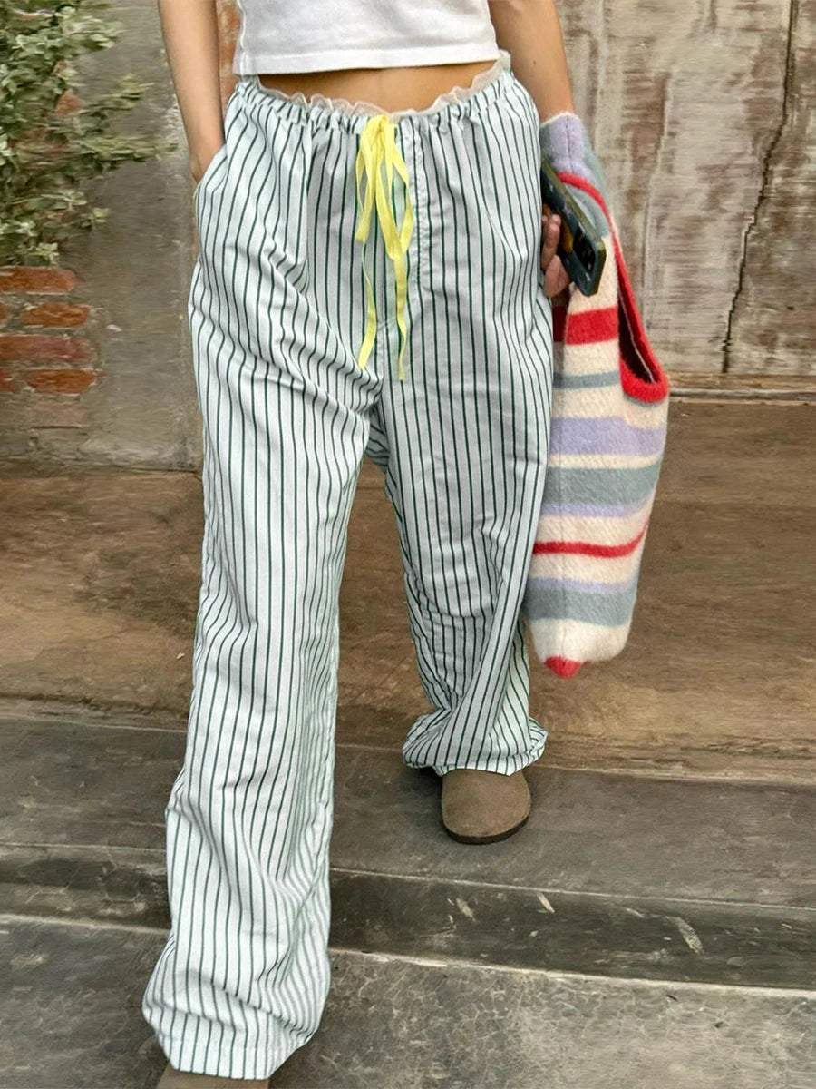 Aiertu  -  New Fashion Women Loose Pants Stripe Drawstring Elastic Waist Trousers Spring Summer Casual Sweatpants Hot Sale S M L Aiertu