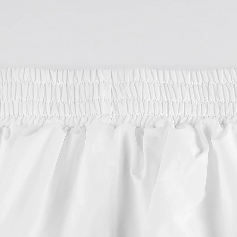 Aiertu  -  Sweet Girls Bud Mini Skirts Elastic Low Waist Pleated Solid White Summer Puffball Hem Lantern Bud Skirt Chic Casual Outfits Aiertu