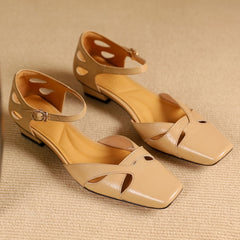 Aiertu  -  Plus size 34-41 women's genuine leather hollow-out ankle strap flats sandals elegant ladies slim daily dress shoes for woman hot Aiertu
