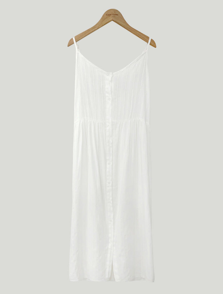 Aiertu - V-neck Single breasted Hollow Lace Midi Sling Dress Aiertu