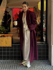 Aiertu     -  Fall Outfits 2026 Women Burgundy Red Padded Shoulder Coats Fashion Double Breasted Casual Lapel Outerwear New Autumn Winter Female Street Overcoat Aiertu