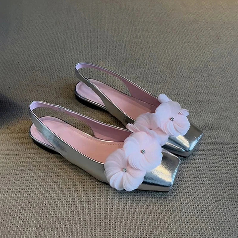 Aiertu  -  Summer Flower Women Mules Sandals Fashion Square Toe Slip On Singbacks Shoes Ladies Elegant Dress Flats Sandalias Aiertu