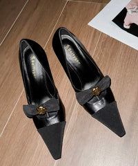 Aiertu  Women Black Sheepskin Splicing High Heels Bow Sequined Aiertu