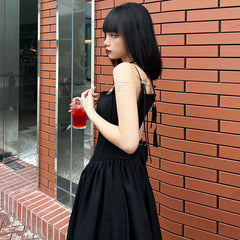 Aiertu - Lace Up Corset Black Maxi Dress Aiertu