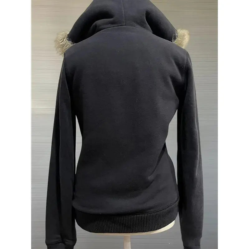 Aiertu  -  Zip Up Black Classic Style Oversizeds Fur Collar Letter Casual Hoodies New Women Vintage Dressing Up Sweatshirts Anime Cardigan Aiertu