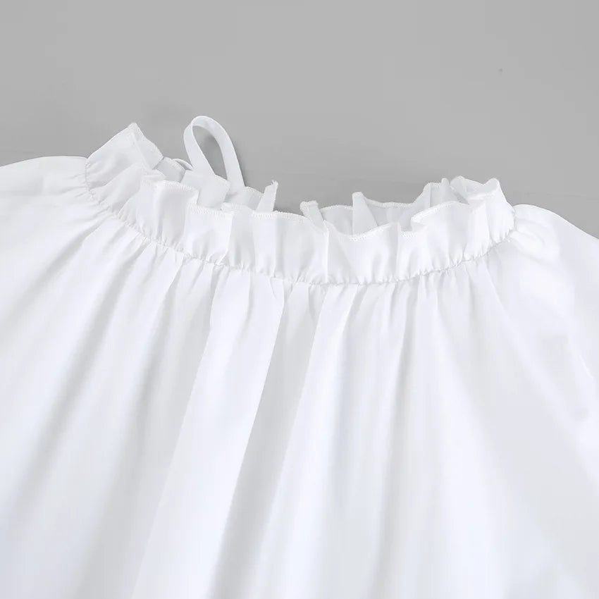Aiertu  -  Summer Cotton A-line Loose Ruffles White Dress Women Casual O-neck Lace-up Sleeveless Mini Dress Female Holiday Party Dress 2025 Aiertu