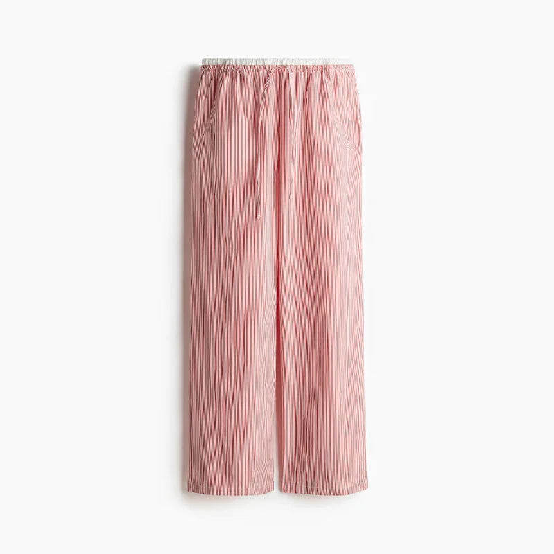 Aiertu  -  Casual Baggy Pants Women High Waist Wide Leg Straight Drawstring 2025 Summer Trouser Low Waist Striped Holiday Street Pants Aiertu