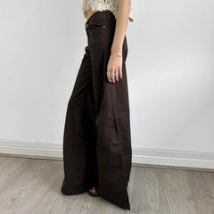 Aiertu  -   party look snspos Women Brown Retro Flare Jeans Loose Fit Casual Elegant Minimalist Lady Wide Leg Pants Fashion Streetwear Fall Outfits Aiertu