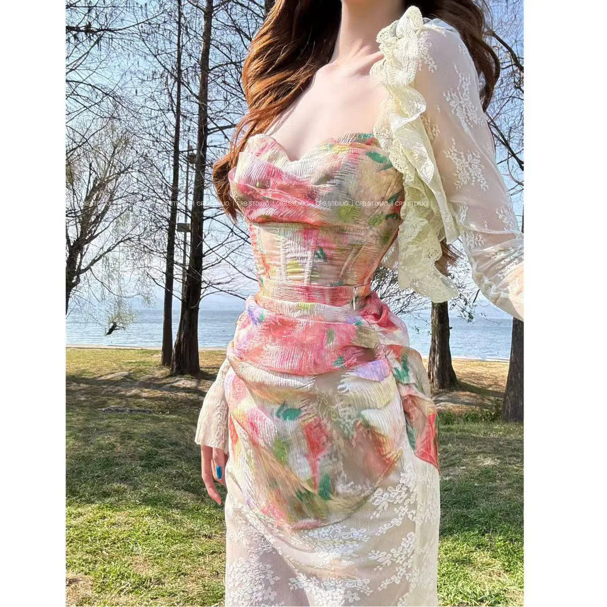 Aiertu  -  New French Style Sweet Style Set Summer Women's Royal Sister Romantic Lace Fishbone Corset  Half Skirt Trendy Suit Aiertu