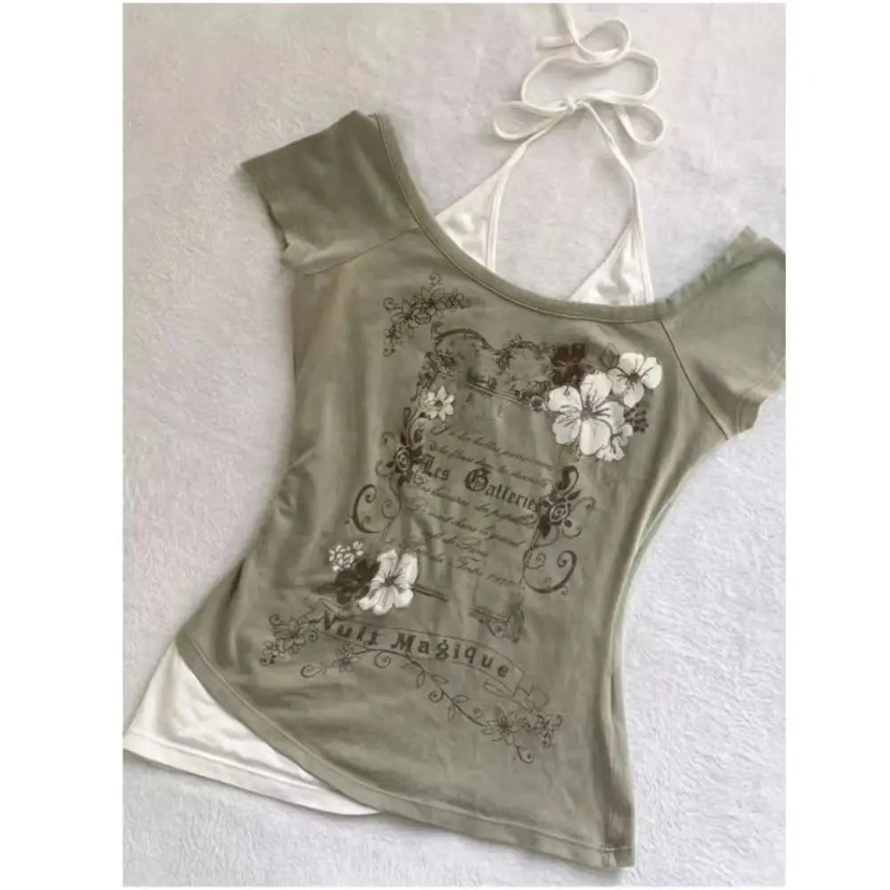 Aiertu  -  Retro Streetwear Y2K Letter Print T-Shirt Women Fashion Street Millennial Trend One Neck Spice Girl Slim Harajuku Casual Top Aiertu
