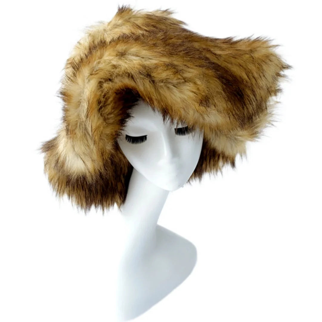 Aiertu  -  Luxury Fluffy Women Faux Fur Bucket Hats Oversized 17cm Wide Brim Thicken Outdoor Warm Plush Punk Hat Girl Y2k Female Ski Panama Aiertu