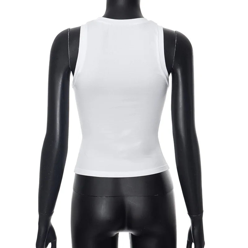 Aiertu  -  Round Neck Low Cut Sleeveless Letter Print Slim Fit Camisole Crop Top Urban Leisure Spicy Girl Autumn Winter Streetwear Aiertu