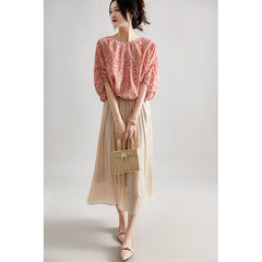 Aiertu Elegant Blouses Women Vintage Bow Bandage Print Shirts Office Lady Summer Korean Batwing Sleeve Casual All Match Chic Tops Aiertu