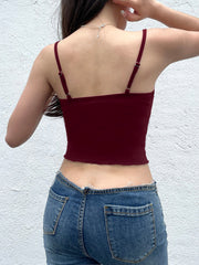 Aiertu - summer inspo Christmas Red Vintage Elegant Camisole Lace Trim V Neck Tie Bow Sleeveless Slim Cute Crop Top Women Y2K Streetwear Clothes Aiertu