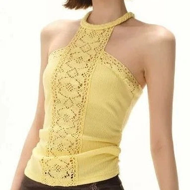 Aiertu  -  Sexy Lace Jacquard Streetwear Tank Tops Women Y2k Aesthetic Sleeveless Halter Vintage Tanks Backless Bodycon Camisole Summer Aiertu