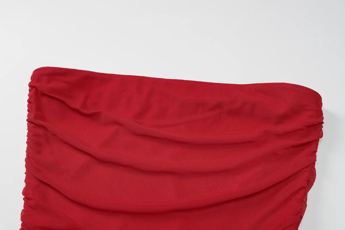 Aiertu  -  Woman Clothes Strapless Ruffles Short Wrap Dress Red Streetwear 2026 Summer Sleeveless Backless Ruched Party Night Club Dresses Aiertu