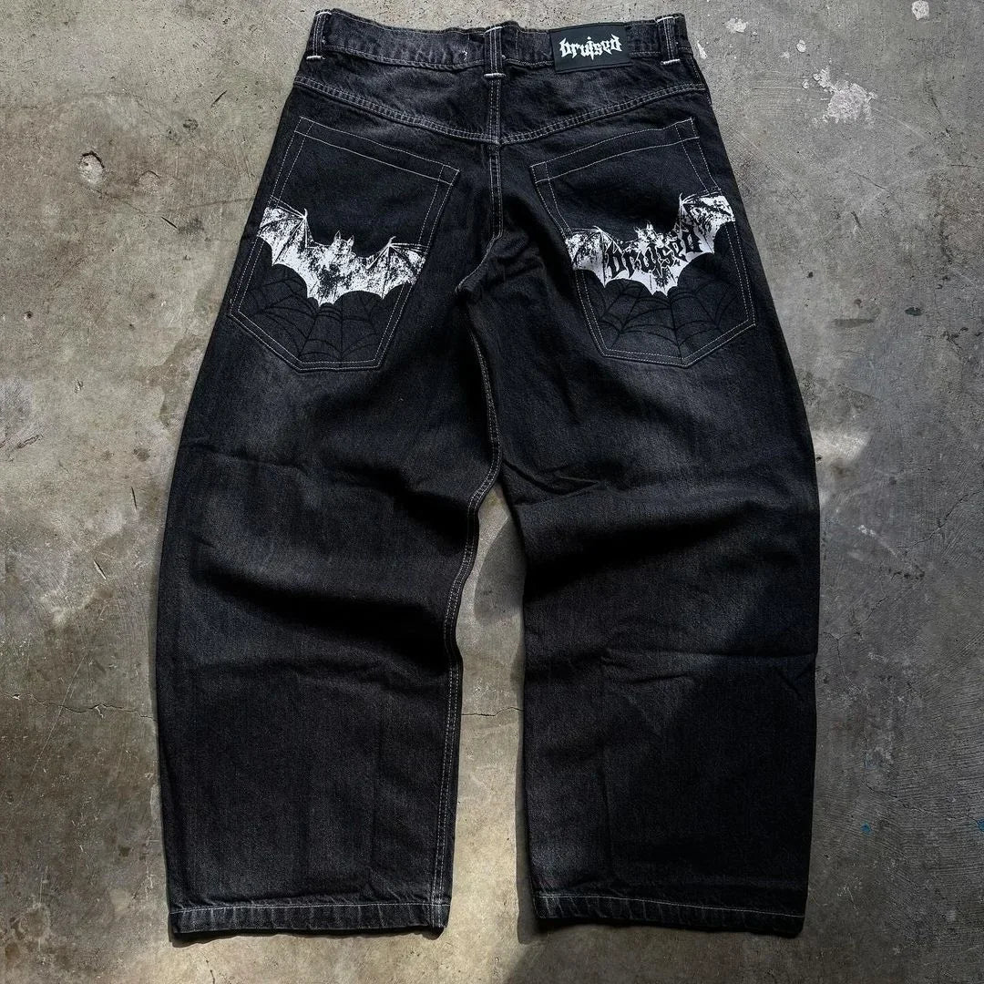 Aiertu  -  High Street Gothic American Fashion Hip Hop Straight Jeans Harajuku y2k Personalized Washed Low Waist Slim Micro Flared Jeans Aiertu