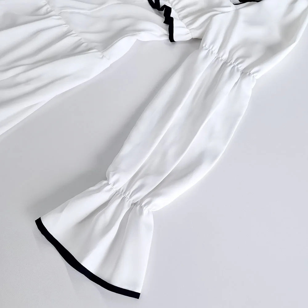 Aiertu  -  White Elegant A-line Mini Dress Women 2025 New Spring Square Collar Long Sleeve Vestidos High Waist Casual Fashion Short Dresses Aiertu