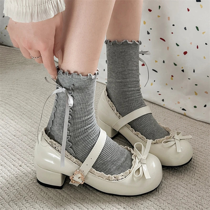 Aiertu  -  Fashion JK Women Mary Jane Shoes Ladies Causal Shallow Butterfly-knot Shoes Spring Autumn Female Leather Shoes Aiertu