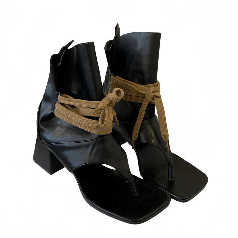 Aiertu    -  Woman Chunky Heels Summer Boots Fashion Thong High-toe Shoes Lace Up High Heels Ladies Sandals 2025 Trends Aiertu
