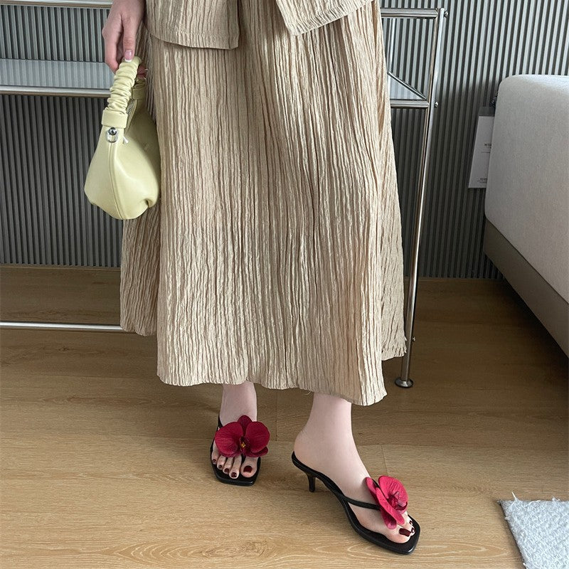 Aiertu  Shoes Ladies' Slippers Low Rubber Hoof Heels Rome Slides Fabric PU Shoes Woman 2025 Low Slipper Hoof Heels Fabric PU Rome Slides Aiertu