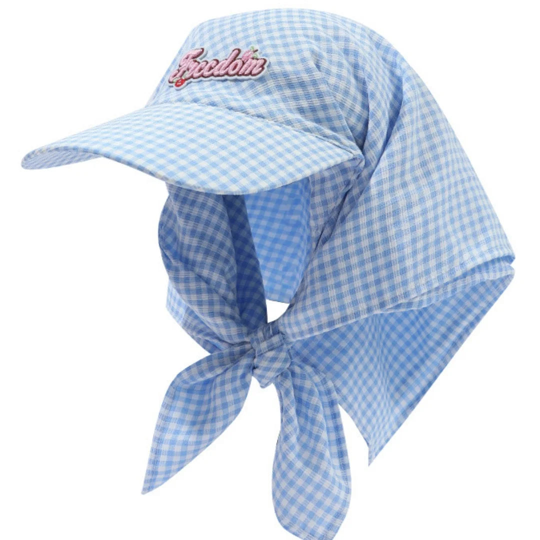 Aiertu  -  Sweet Cool Lattice Headscarf Hats Women Girl Summer Sun Protection Baseball Caps Adjustable Foldable Beach Hat Portable Sun Hat Aiertu