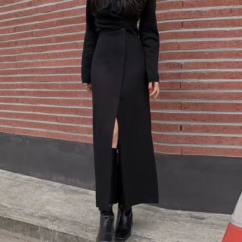 Aiertu  -  Slim Slit Elegant Long Skirts For Women Autumn High Waist Korean Skirt Female Street Casual Patchwork Commuting Skirts Aiertu