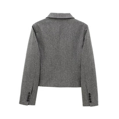 Aiertu  -  High Street Women Gray Double Breasted Elegant Crop Blazer Long Sleeve Lapel Collar  Business Suit Jacket Aiertu