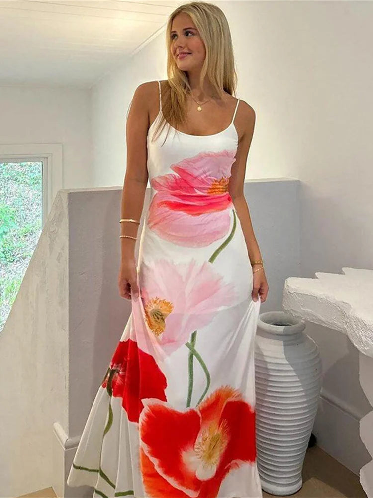 Aiertu  -  2025 New Trend Dress Women Sexy Summer Flowers Camis Sleeveless Soft Stretch Sweet Maxi Bodycon Skinny Elastic Vestidos Aiertu