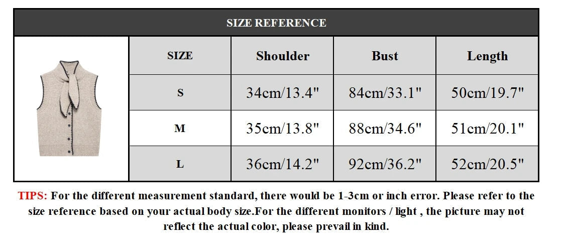 Aiertu  Women Fashion Khaki Single Breasted Knitted Vest Tank Tops Vintage Bowed Neck Sleeveless Female Chic Lady Top Aiertu