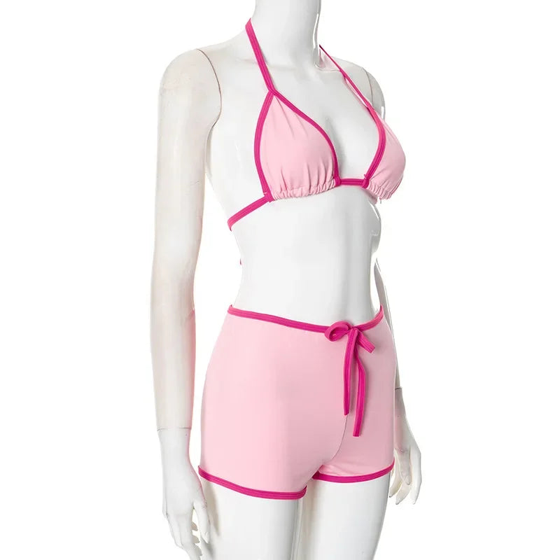 Aiertu  -  Women's Halter Neck Bras Top and Shorts Two Pieces Set Swimwear Sexy Female Bikinis Set Holiday Beach Swimsuit Bathing Suit Aiertu