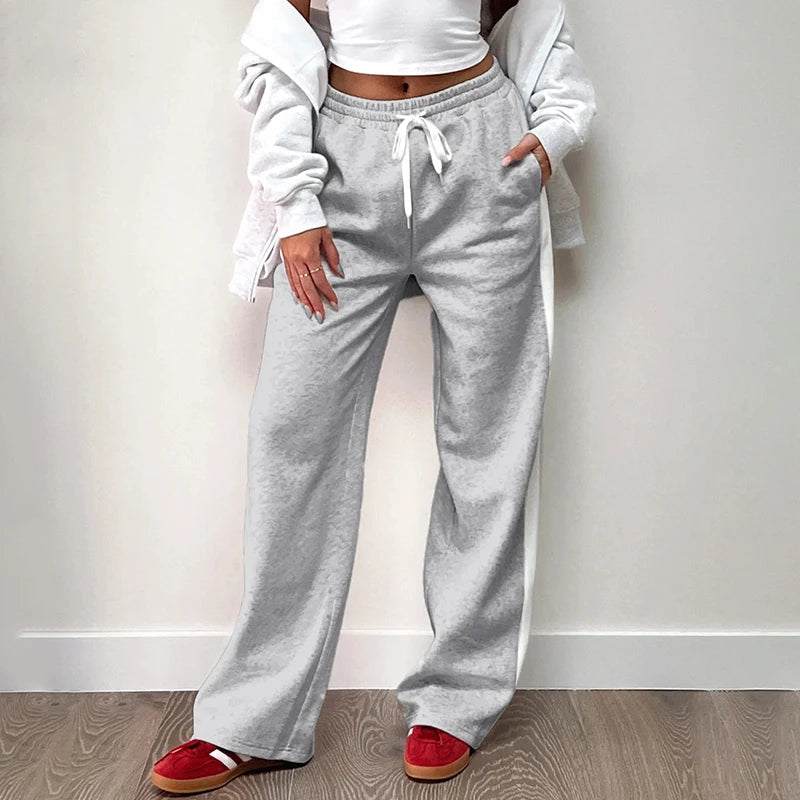 Aiertu  Streetwear Stripe Spliced Autumn Sweatpants Women Trousers Sporty Casual Elastic Waist Homewear Pants Straight Bottom Aiertu