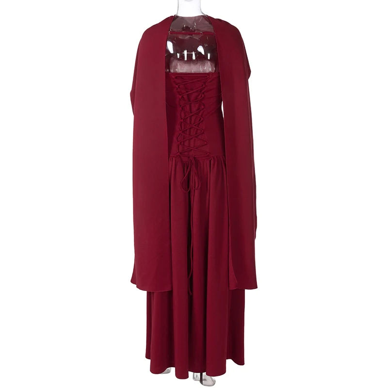 Aiertu  -  2025 Elegant Women Strapless Dress With Shawl Fashion Party Sleeveless Back Criss-cross Lacing Slim Fit Ruched Maxi Dresses Aiertu