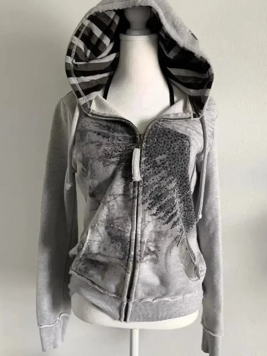 Aiertu  -  American Style Oversized Letters Plush Zipper Gray Hoodie Women's Autumn Winter Hot Style College Style Casual Top for Women Aiertu