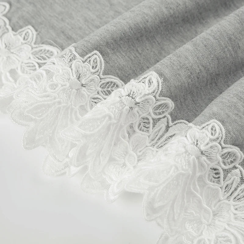 Aiertu  Cute Lace Trim Slim Simple T-Shirts Summer Sweet Basic All-Match Fashion Trendy Japanese Women’s Clothes Aiertu