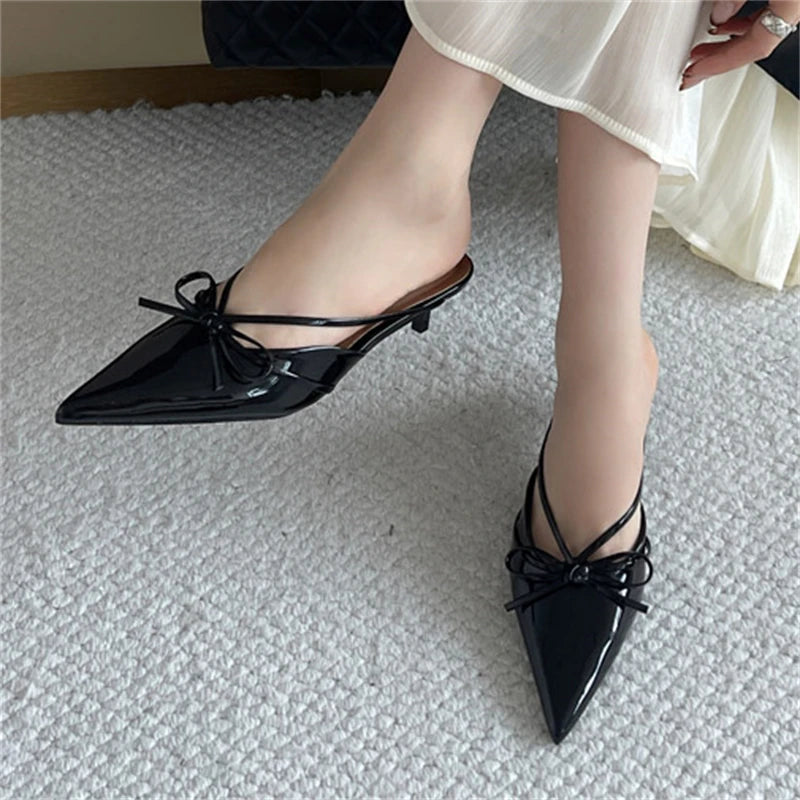 Aiertu  -  2025 New Fashion Pointed Toe Mules Women Slippers Thin Low Heels Sandals Elegant Dress Party Ladies Shoes Aiertu