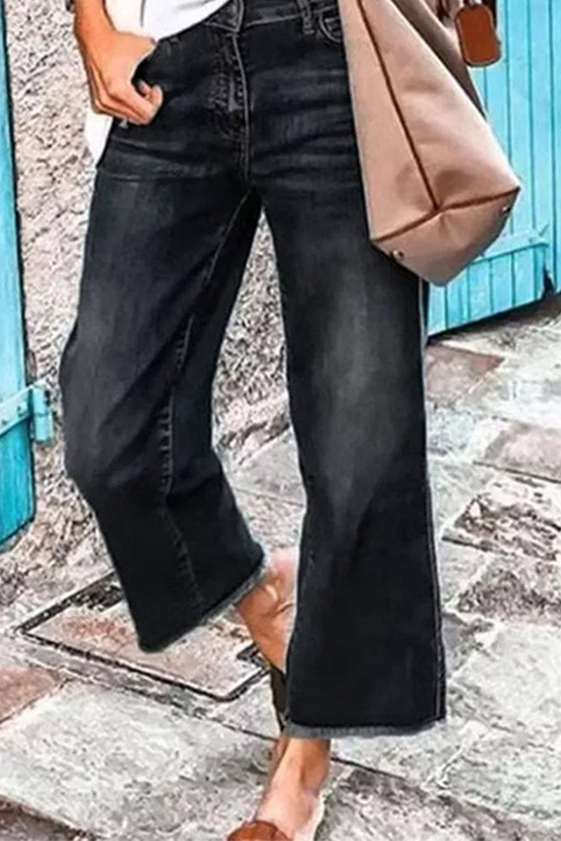 Aiertu  -  Casual Solid Patchwork Mid Waist Straight Denim Jeans Aiertu