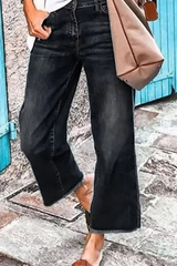 Aiertu  -  Casual Solid Patchwork Mid Waist Straight Denim Jeans Aiertu