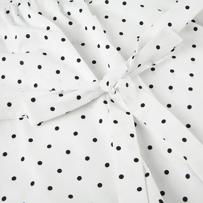 Aiertu  -  Simple Polka Dot Print Square Neck Women T-Shirts Slim Fit Ruffles Fashion Sweet Casual Design Blouses Aiertu