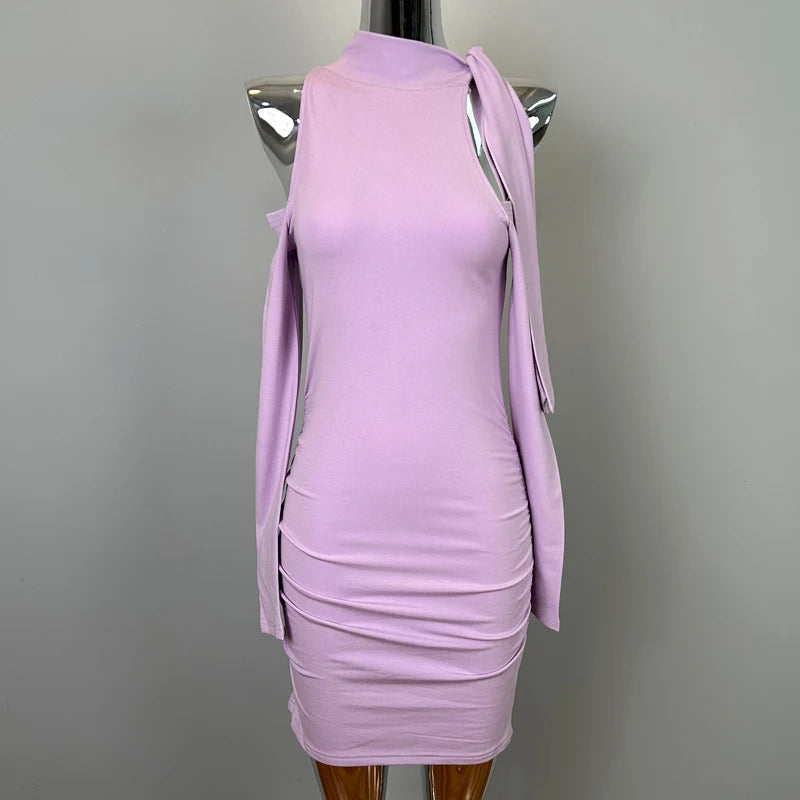Aiertu  -  Pure Sexy Off Shoulder Hip Wrap Dress Women's Summer Lace-up Slim Fit Long-sleeved Short Dress Fashion Female Clothes Aiertu