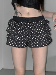 Aiertu  -  Ballet Core Polka Dot Cake Shorts for Girls Gyaru Japanese 2000s Y2k Summer Elastic Waist Ruffle Black Shorts P84-DZ15 Aiertu