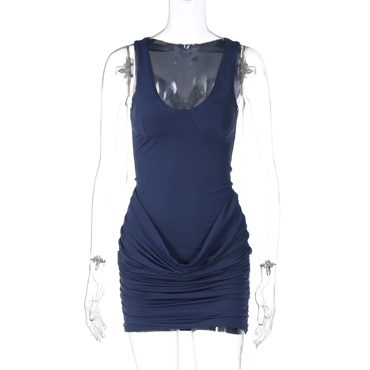 Aiertu  -  layered look inspo Sleeveless Bodycon Ruched Dress Female Solid Patchwork Mini Dress Vestido Casual Fashion Party Female Dresses High Waist Aiertu