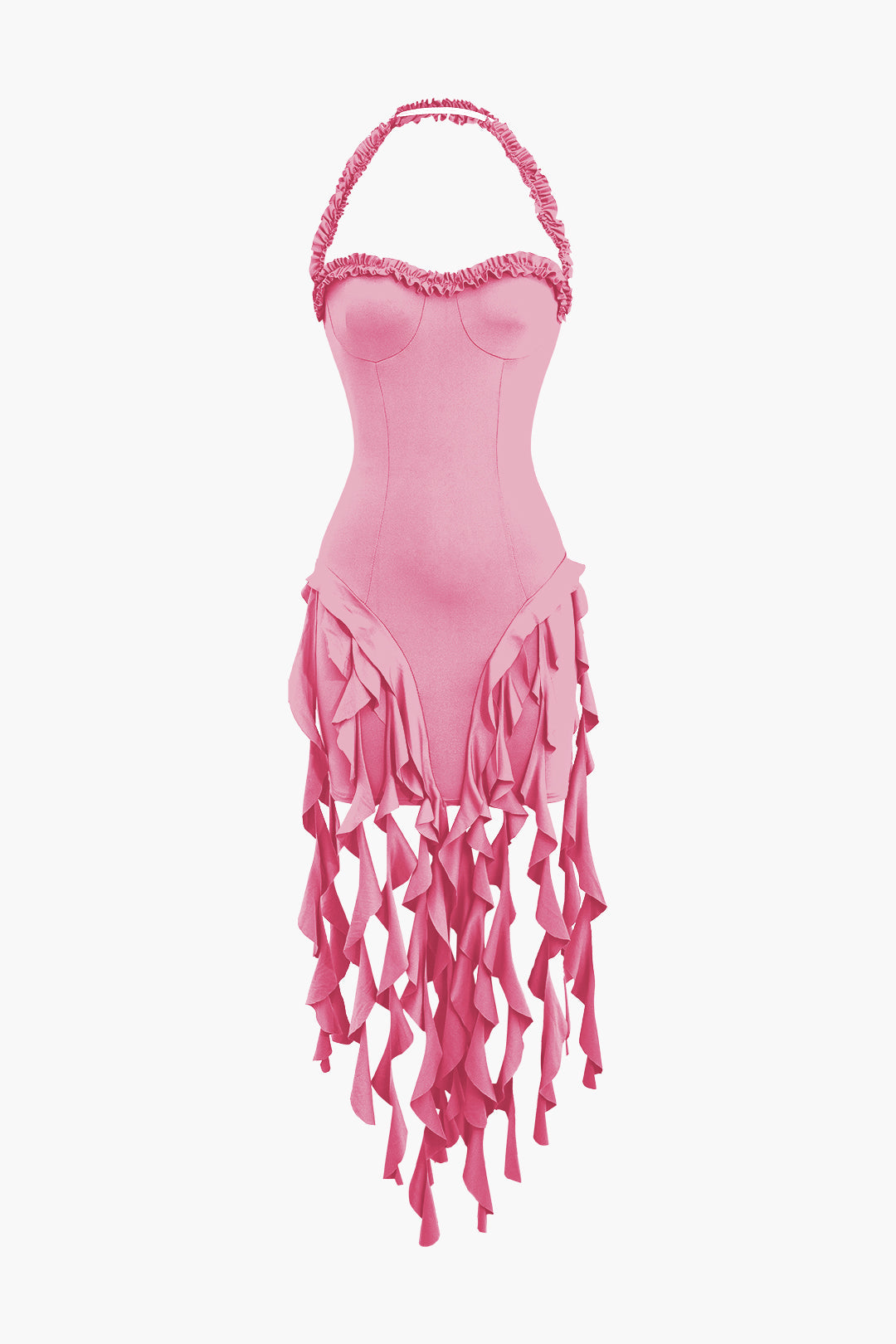 Aiertu  Ruffle Tassel Halter Bustier Mini Dress Aiertu