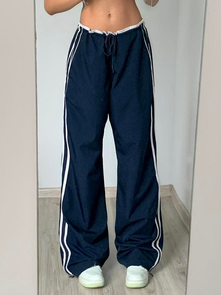 Aiertu - summer inspo Hot Side Zipper Split Contrast Stripe Loose Casual Women Straight Leg Pants Y2K Baggy Trousers Aiertu