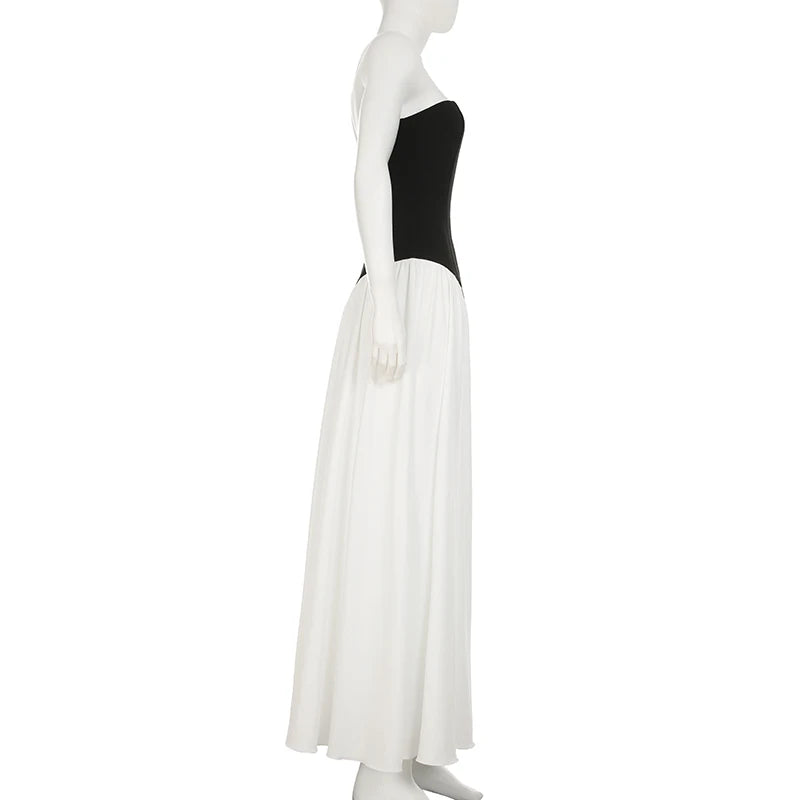 Aiertu  -  Elegant Fashion Slim Patchwork Split Tube Dress Holiday Sexy Slash Neck Sleeveless Maxi Dresses For Women 2026 Summer Aiertu