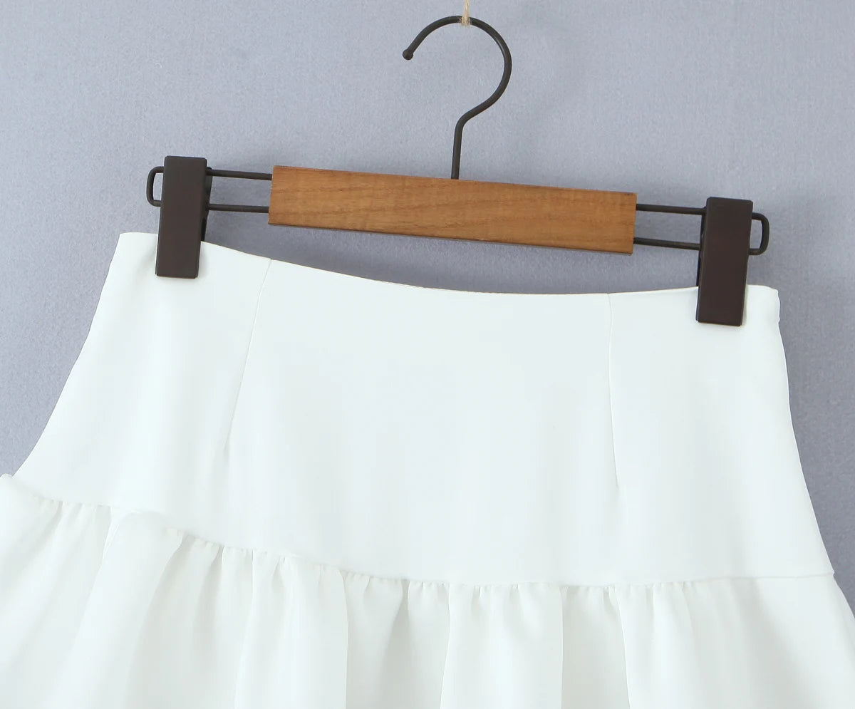 Aiertu  -  Summer eyelets Cross Lacing Up Bow Front Short Lantern Sleeve Shirt + Low Waist Package Hips Ruffles Hem Mini Skirt Sets Aiertu