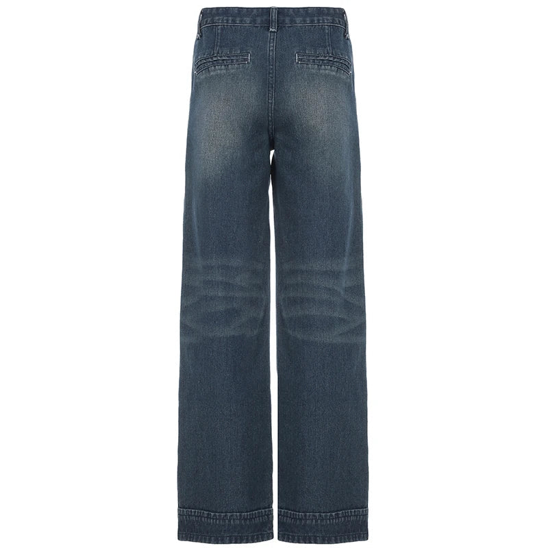 Aiertu  -  Y2K Straight Jeans Women Fashion High Street Loose Fit Denim Pants 2000s Casual Female Retro Trousers Autumn Outfits Aiertu
