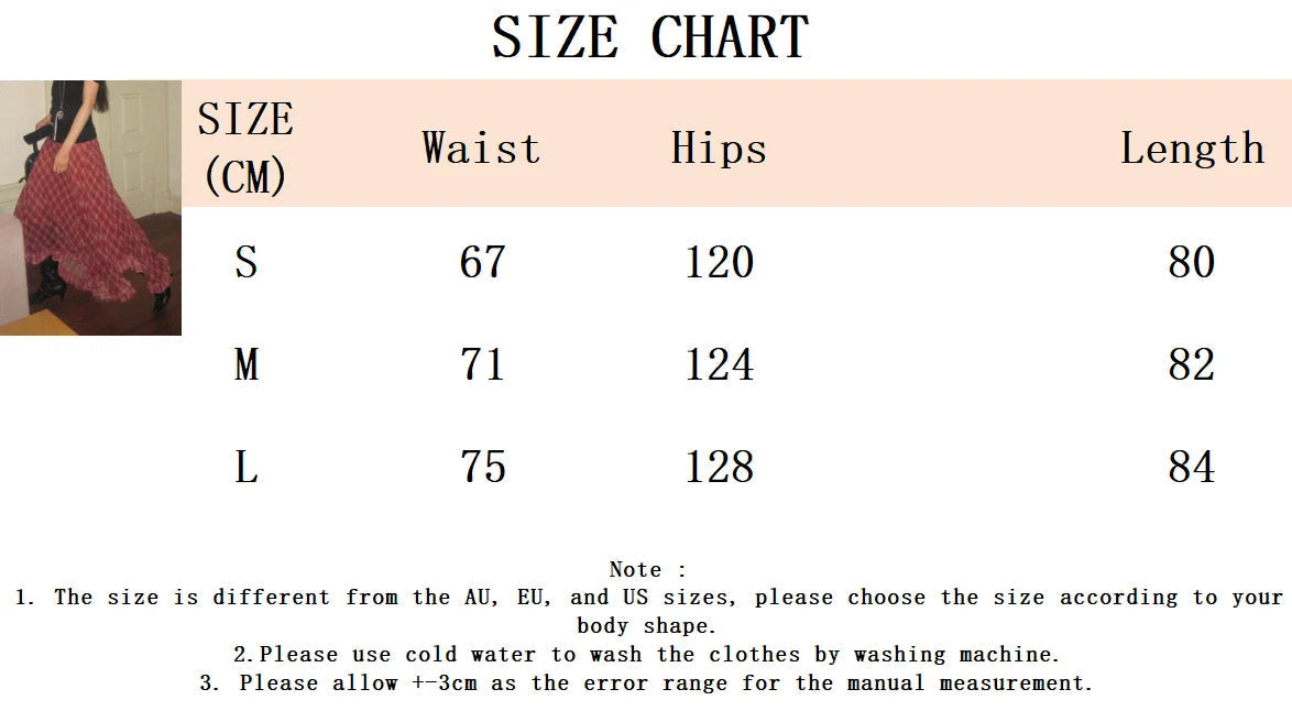 Aiertu  -  Irregular Fungus Hem Long Skirt Women New Mid Waist Chiffon A-line Skirts Summer Fashion Vintage Casual Red Plaid Long Skirt Aiertu