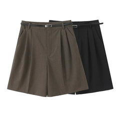 Aiertu  -  European and American style fashion all-match belt pleated all-match casual shorts women's new straight wide-leg suit shorts Aiertu